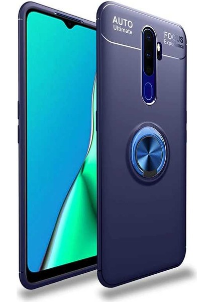 - Oppo A9 2020 - Kılıf Yüzüklü Karbon Ravel Silikon Kapak - Mavi