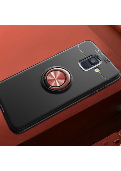 - Samsung Galaxy J6 - Kılıf Yüzüklü Karbon Ravel Silikon Kapak - Siyah-Rose Gold - T5551