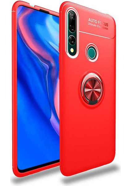 - Huawei Y9 Prime 2019 - Kılıf Yüzüklü Karbon Ravel Silikon Kapak - Kırmızı