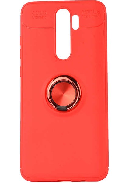 - Xiaomi Redmi Note 8 Pro - Kılıf Yüzüklü Karbon Ravel Silikon Kapak - Kırmızı