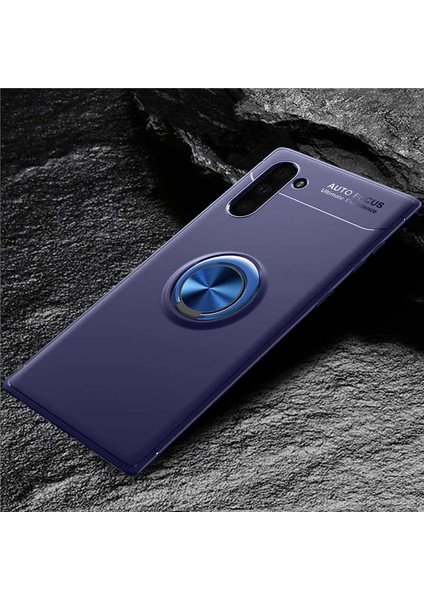 - Samsung Galaxy Note 10 - Kılıf Yüzüklü Karbon Ravel Silikon Kapak - Mavi