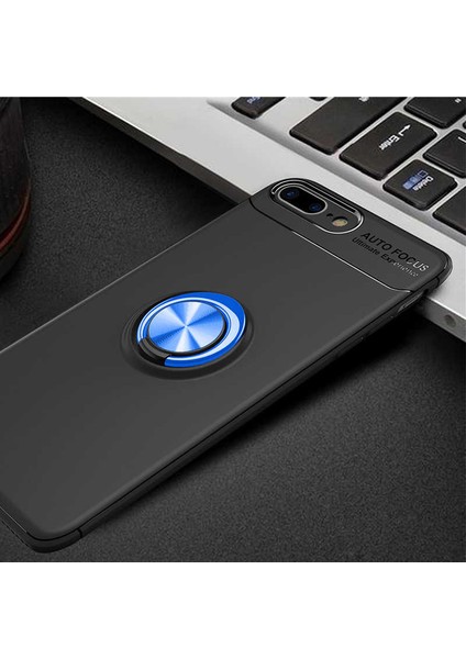 - Apple iPhone 8 Plus - Kılıf Yüzüklü Karbon Ravel Silikon Kapak - Siyah-Mavi