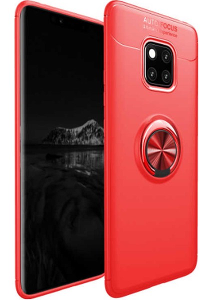 Huawei Mate 20 Pro Kılıf Kamera Çıkıntılı Renkli Yüzüklü Standlı Mıknatıslı Kapak (Ravel)