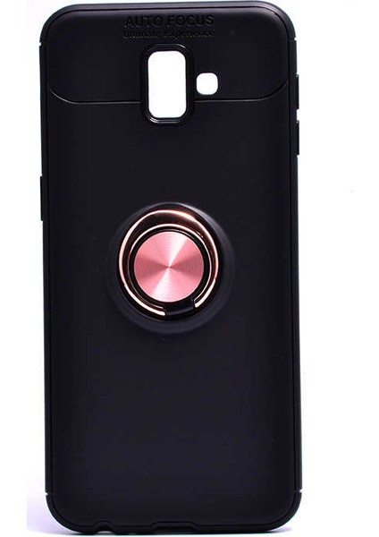 - Samsung Galaxy J6 Plus - Kılıf Yüzüklü Karbon Ravel Silikon Kapak - Siyah-Rose Gold - T6292
