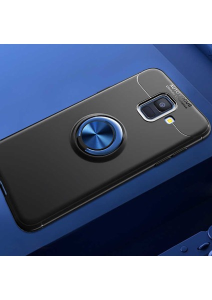 - Samsung Galaxy J6 - Kılıf Yüzüklü Karbon Ravel Silikon Kapak - Siyah-Mavi - T5551