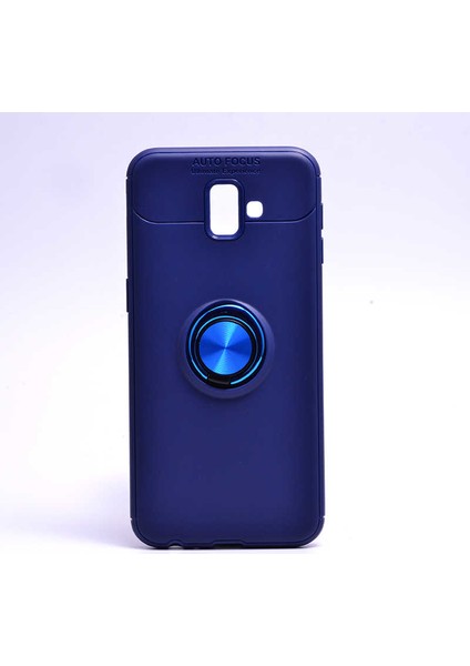 - Samsung Galaxy J6 Plus - Kılıf Yüzüklü Karbon Ravel Silikon Kapak - Mavi - T6292