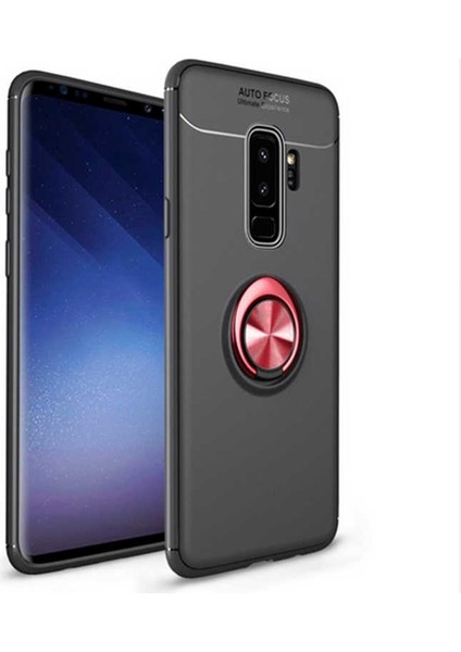 - Samsung Galaxy S9 Plus - Kılıf Yüzüklü Karbon Ravel Silikon Kapak - Siyah-Kırmızı