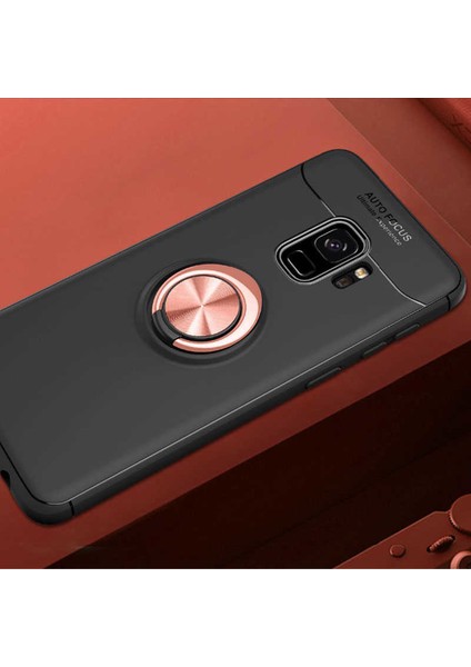 - Samsung Galaxy S9 - Kılıf Yüzüklü Karbon Ravel Silikon Kapak - Siyah-Rose Gold - T5542