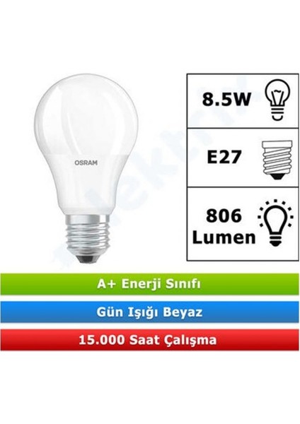 Led Value 8.5W Beyaz Işık E-27 Ampul 806 lm