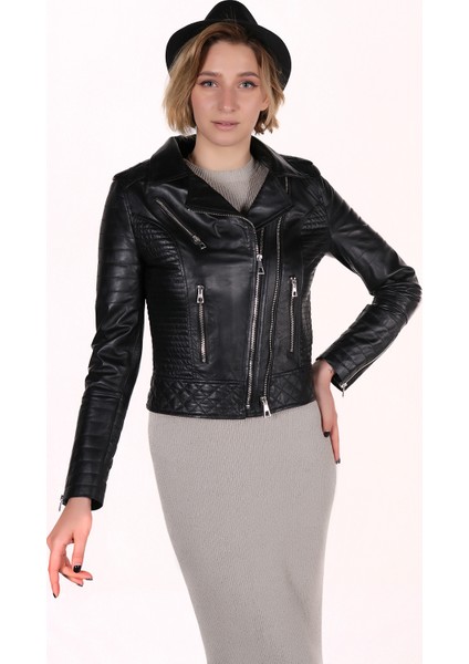Gamze Model Kadın Siyah Deri Ceket