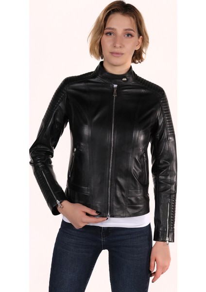 Lora Model Kadın Siyah Hakiki Deri Ceket modelleri