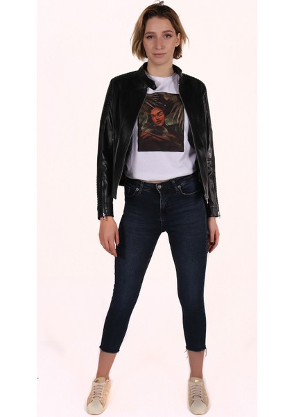 Lora Model Kadın Siyah Hakiki Deri Ceket fırsatları