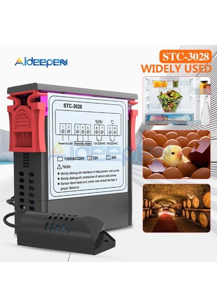 STC-3028 Dijital Sıcaklık Nem Ölçer 220V 10A Termostat Çift Ekran Kuluçka Termometre