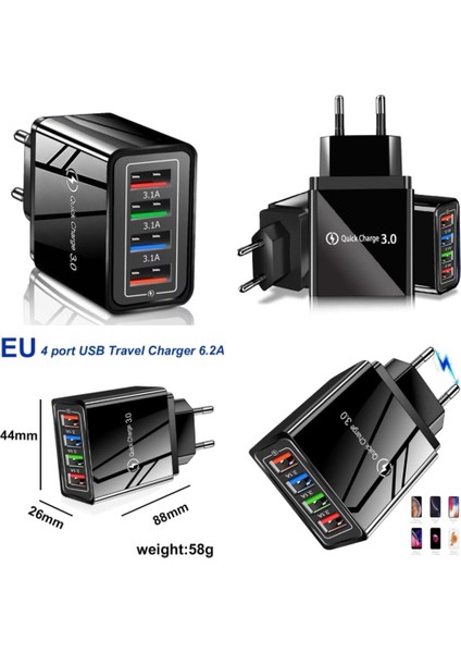 A6 Universal Çoklu Şarj Adaptörü 4 Port 48 W