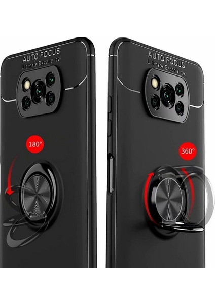 Xioami Poco X3 Nfc Focus Serisi Yüzük Standlı Silikon Kılıf - Siyah fiyatları