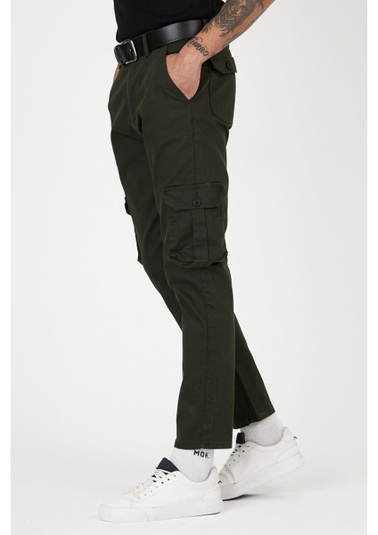 Slim Fit Körüklü Cepli, Düğmeli, Esnek Kumaş Erkek Kargo Pantolon