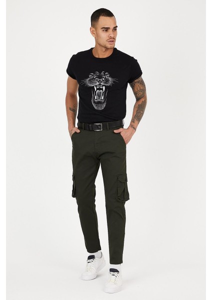 Slim Fit Körüklü Cepli, Düğmeli, Esnek Kumaş Erkek Kargo Pantolon