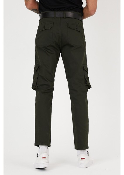 Slim Fit Körüklü Cepli, Düğmeli, Esnek Kumaş Erkek Kargo Pantolon