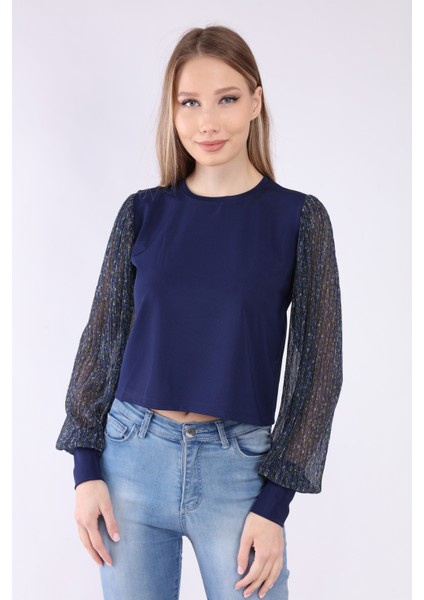 Kadın Kollar Jakarlı Simli Bluz
