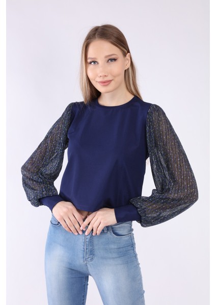 Kadın Kollar Jakarlı Simli Bluz modelleri