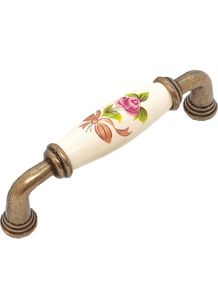 Porselen Dolap Mutfak Çekmece Mobilya Kulpu Antik Düz Krem Çiçek Desenli 96MM (9,6cm) Aks.