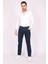 Erkek Lacivert Desenli Slim Fit Dar Kesim Pamuk Denim Esnek Jean Kot Pantolon 1