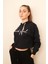 Kadın Lacivert Crop Sweatshirt 4