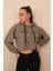 Kadın Gri Melanj Crop Sweatshirt 1