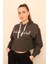 Kadın Antrasit Crop Sweatshirt 1