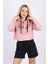 Kadın Pembe Crop Sweatshirt 2