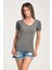 Sim Dikiş Süslemeli Kısa Kol T-Shirt Gri - Xs 1