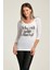 Baskılı ve Pul Nakışlı Uzun Kol T-Shirt Beyaz - M 1