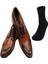 Kundura Klasik Taba Erkek Ayakkabısı ve Gabriel Najdorf Organic Socks Bambu Siyah Çorap 1