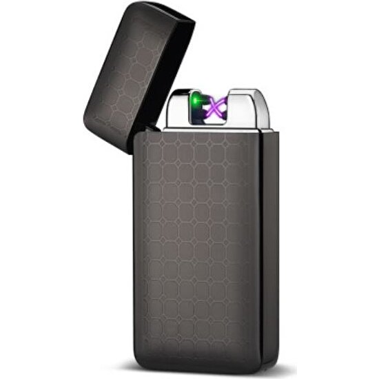 Profisher Çift Ark Plazma Alevsiz Çakmak USB Şarjlı Güvenli Yeşil Lacer Sensör Gray Cubes