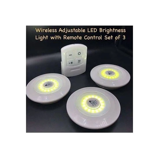 Mini Dünyam Mini Dunyam Uzaktan Kumandalı Pilli LED Aydınlatma, 3 Lü Portatif LED Işık Set 3 Adet