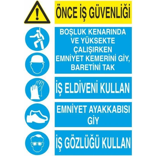 Hsn Önce Iş Güvenliği Uyarı Güvenlik Tabela Levha 25 x 35 cm 2'li