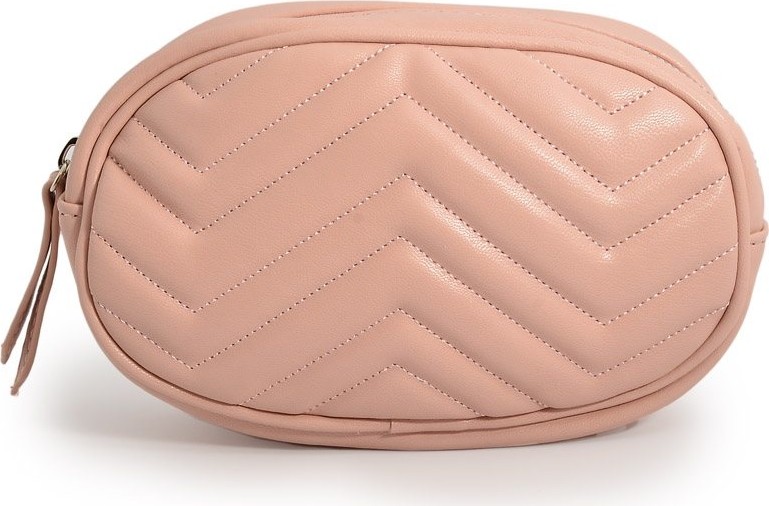 Moda1001 Fermuarlı Zigzag Dikişli Deri Kadın Bel Çantası - Pudra Pudra görsel 5