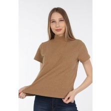 Neslice Kadın Hardal Yarım Balıkçı T-Shirt