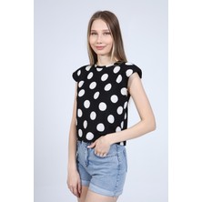 Neslice Kadın Beyaz Puantiyeli Vatkalı T-Shirt