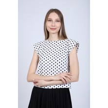 Neslice Kadın Siyah Puantiyeli Vatkalı T-Shirt