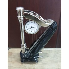 Es Dekor Siyah Gümüş Renk Arp Şeklinde Masa Saati Quartz