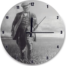 Cakatablo Siyah Beyaz Buğday Tarlasındaki Atatürk Duvar Saati