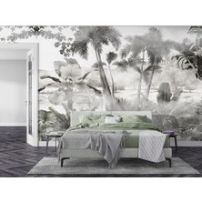 Özel Duvarlar Sisli Orman Manzarası Tropikal Ağaçlar Duvar Kağıdı