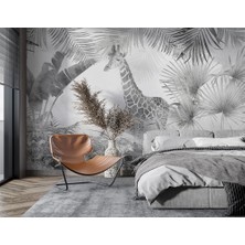 Özel Duvarlar Tropikal Sisli Orman Manzarası Zürafa Duvar Kağıdı