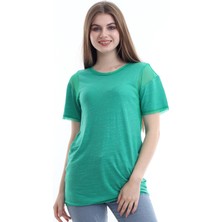 Self Clothing Kadın Yeşil Kol Çevresi Detaylı T-Shirt