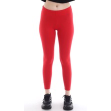 Self Clothing Kadın Kırmızı Penye Kumaş Tayt Yüksek Bel SLF1290