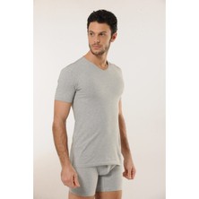 Hmd 702 3'lü Pamuklu V Yaka Erkek Atlet - Gri