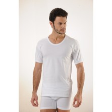 Hmd 606 3'lü Ribana %100 Pamuk Süprem Bisiklet Yaka Erkek Atlet - Beyaz