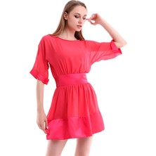 Cotton Mood 20050519 Şifon Saten Garnili Yarasa Kol Elbise Mercan