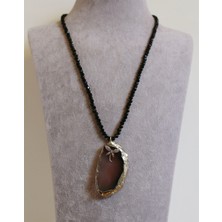 Kırmızı Sanat Evi Kahverengi Kuvars Uçlu Yusufçuk Detaylı Doğal Taş Kolye